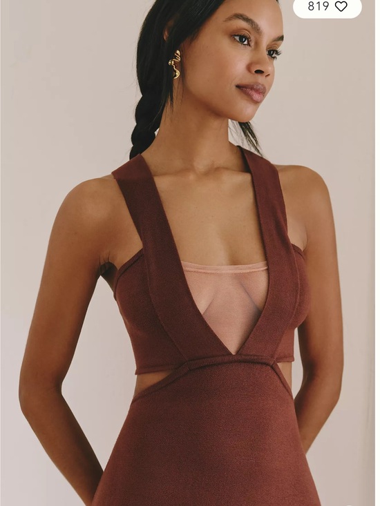 Celandine Dresses & Skirts - Anthropologie Celandine V Ribbed Dress with Blush Mesh Insert - Brown